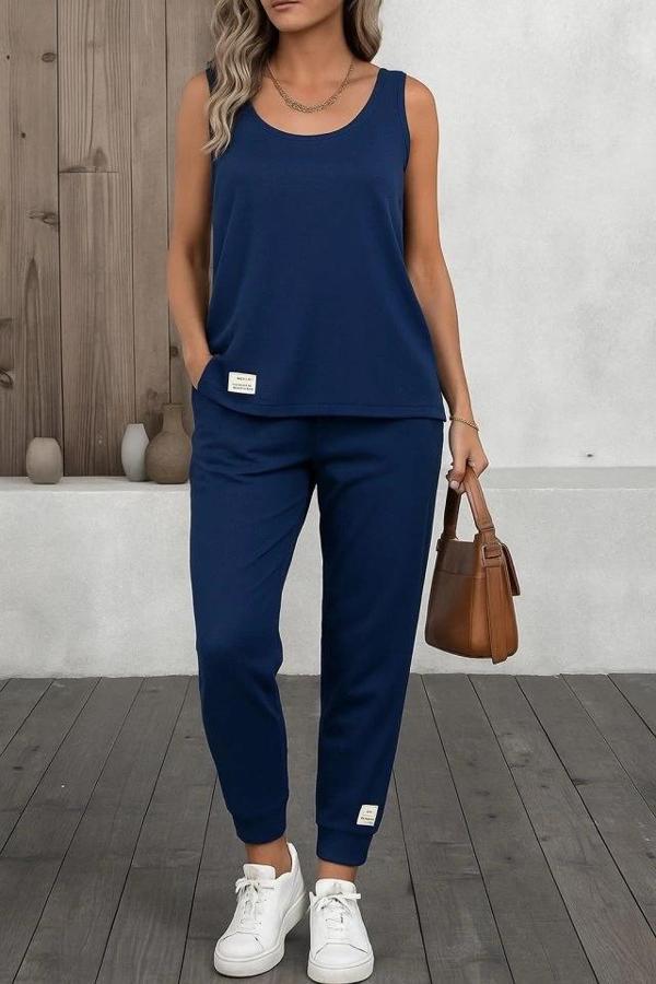 MDB Kadın Askılı Yuvarlak Yaka Viskon Iki Iplik Bluz Ve Eşofman Altı Ikili Takım - Image 1