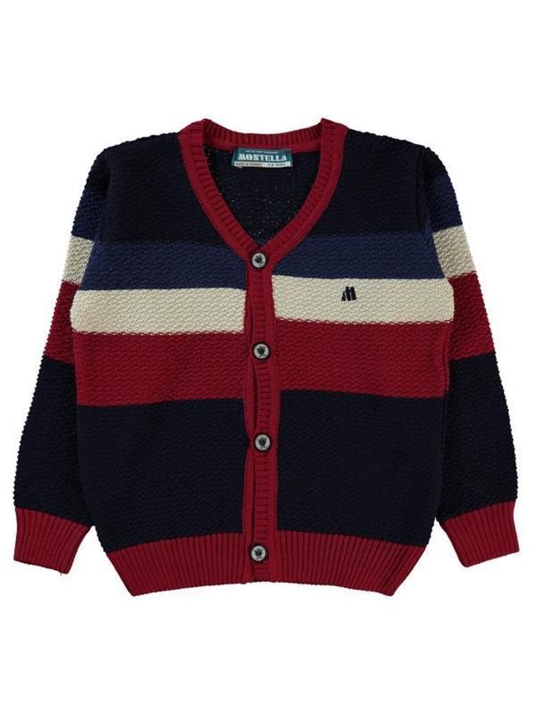 Montella Parça Desenli Düğmeli 1-5 Yaş Hırka - Bordo1-2 Yaş - Image 1