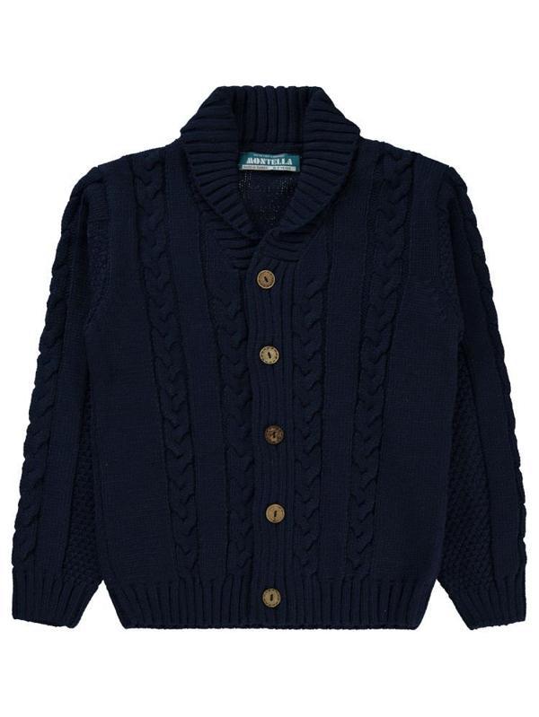 Montella Zincir Örgülü Düğmeli 6-10 Yaş Hırka - Lacivert10-11 Yaş - Image 1