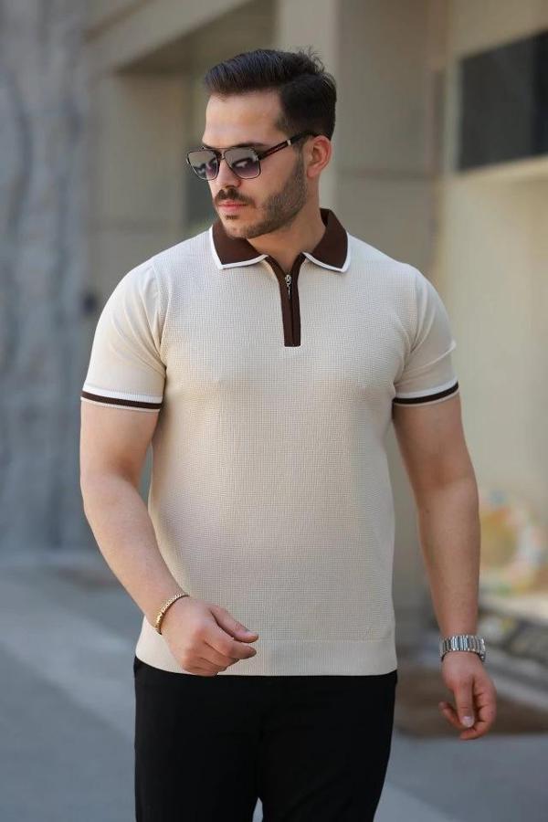 MDB Erkek Renkli Yaka Kısa Kollu Tişört - Image 1