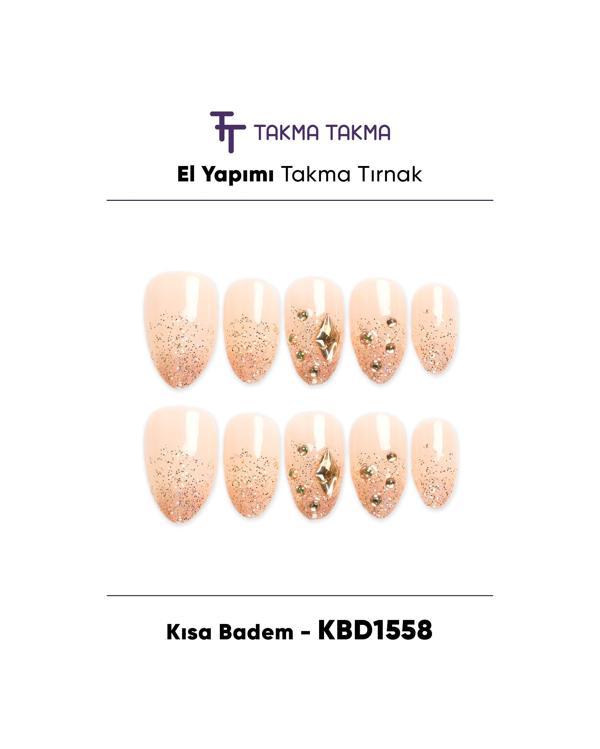 10'lu Ten Kısa Badem KBD1558 Tekrar Kullanılabilir El Yapımı Protez Takma Tırnak Ten Rengi-L - Image 1