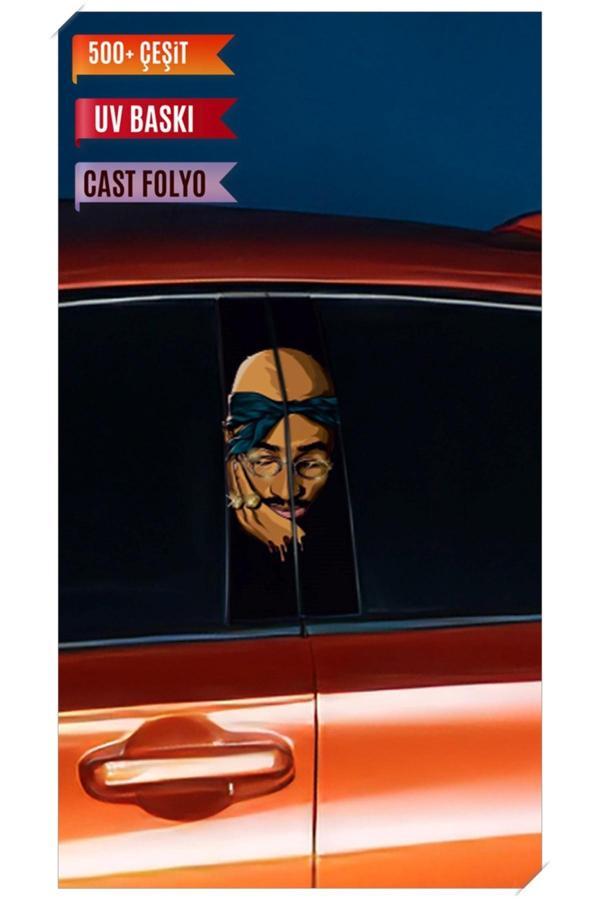 Araç Kapı Direk Kaplama Folyosu TuPac Desenli (Sağ Sol Takım) (2 Adet) - 22x50 Cm - Image 1