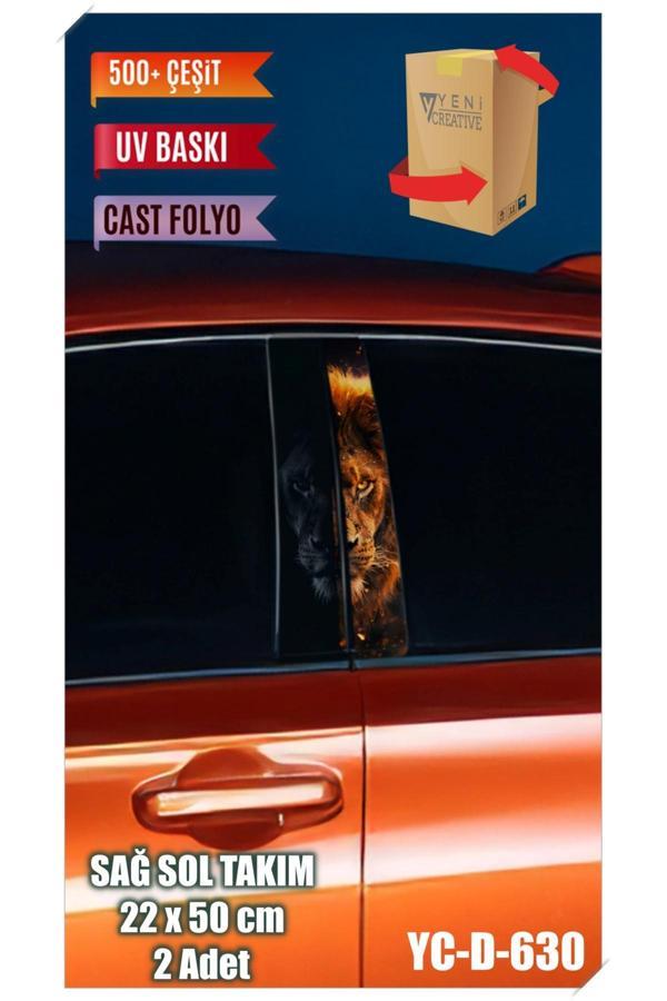 Araç Kapı Direk Kaplama Folyosu Aslan Desenli Sağ Sol Takım 2 Adet - 22x50 Cm - Image 1