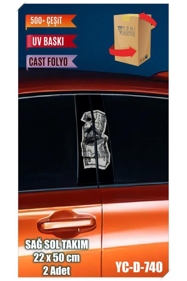 Araç Kapı Direk Kaplama Folyosu Dolar Desenli (SAĞ SOL TAKIM) (2 ADET) - 22x50 Cm - Image 1