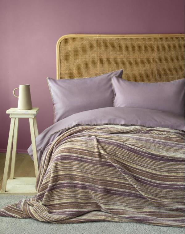 AP Çift Kişilik Lizbon Lila Yatak Örtülü Nevresimli Set - Image 1