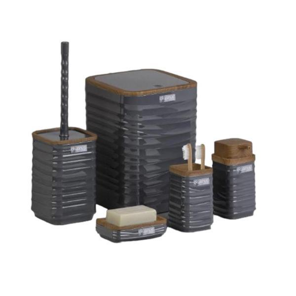 Kosova Okyanus Home Luna, 5’li Kare Banyo Seti Ahşap-Antrasit - Image 1