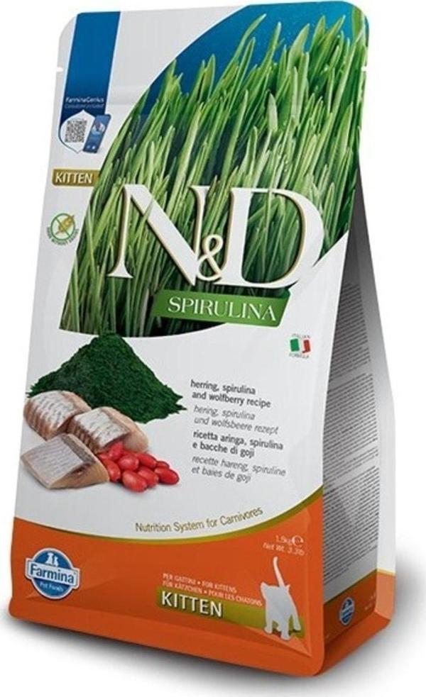 N&D Spirulina Takviyeli Ringa Balıklı & Kurt Üzümlü Tahılsız Yavru Kedi Maması - 1,5 Kg - Image 1