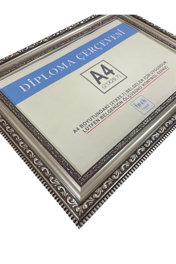 İpek Sanatsal A4 Çerçeve Hakiki Camlı Gümüş Renk - Diploma Ve Sertifika Çerçevesi - 21X30 Boyutu (A4) İçindir - Image 1