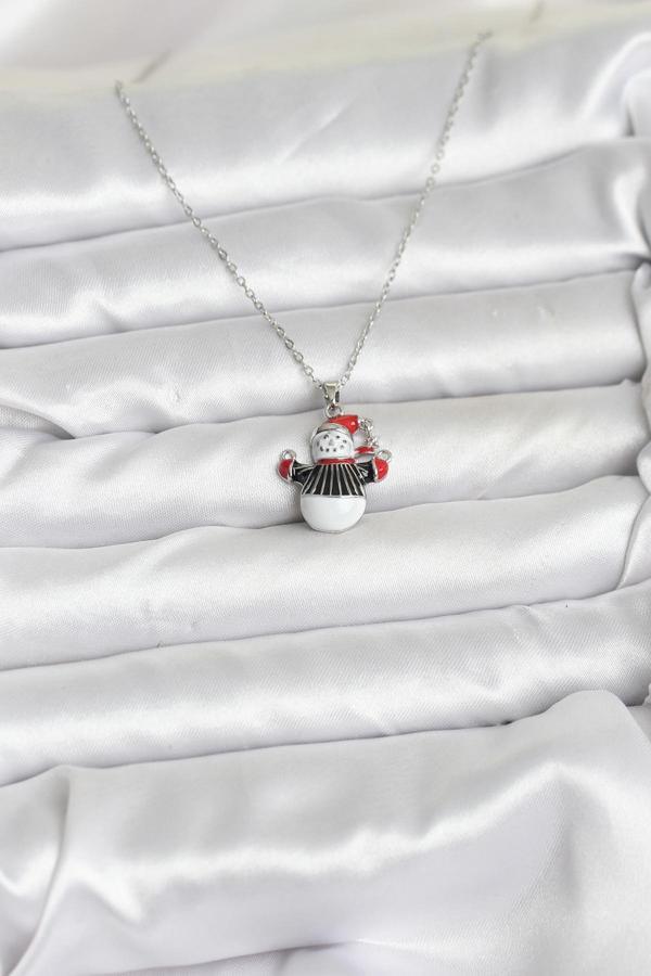 Zarif Boyunlar için Silver Çelik Zincir Kardan Adam Yılbaşı Tema Kadın Kolye - Image 1