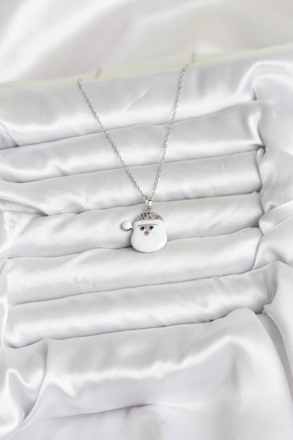 Zarif Boyunlar için Silver Çelik Zincir Şapkalı Kardan Adam Kafa Yılbaşı Tema Kadın Kolye - Image 1