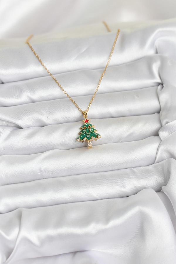 Zarif Boyunlar için Golden Çelik Zincir Çam Ağacı Yılbaşı Tema Kadın Kolye - Image 1