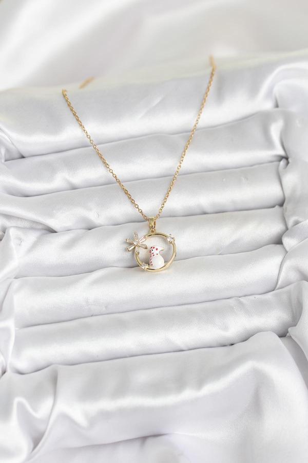 Zarif Boyunlar için Golden Çelik Zincir Zirkonlu Yılbaşı Tema Kadın Kolye - Image 1