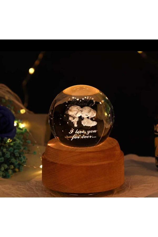 Alpjoy Seni Sonsuza Kadar Seviyorum Yazılı Renk Değiştiren Işıklı Cam Küre - Image 1