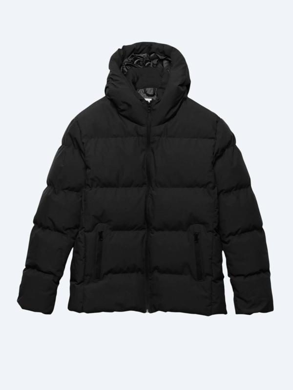 Siyah Regular Fit Kapüşonlu Casual Dokuma Mont - Image 1