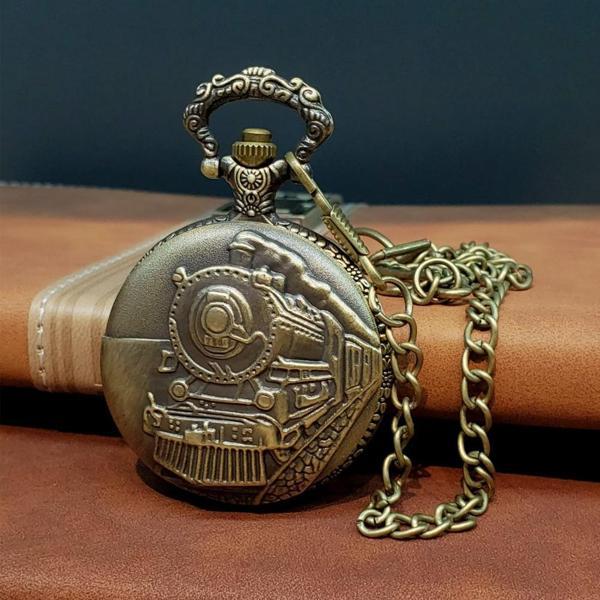 BlackCraft  Tren Tasarımlı Köstekli Cep Saati - Image 1