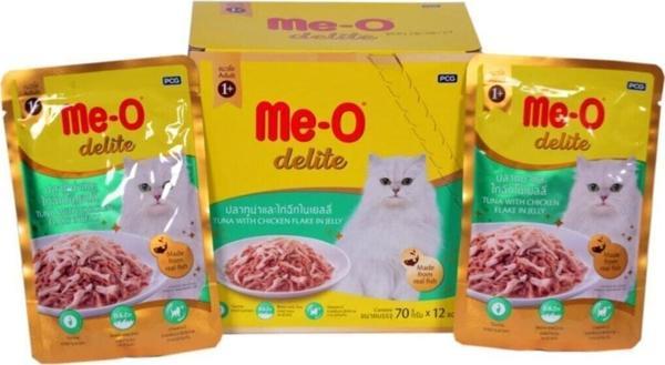 Me-O Delite Tuna With Chicken Jelly Tuna Balıklı Tavuklu 70 Gr X 12 Adet Premium Kedi Pouch - Image 1