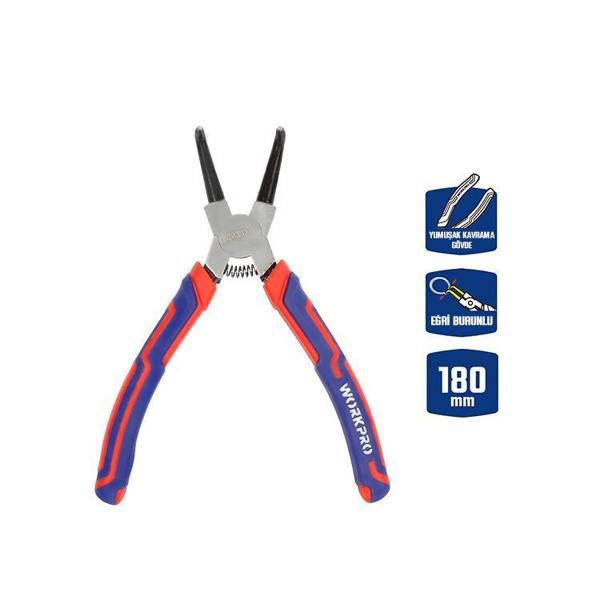 WORKPRO WP231153 180MM Cr-V Eğri Uçlu Yaylı Profesyonel Dış Segman Pensesi - Image 1