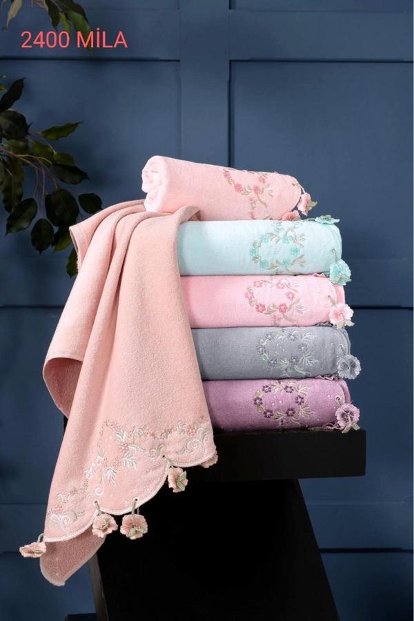 Fiesta Mila Kadife 3D Nakışlı 6 Adet El Yüz Havlusu 50X90 Cm - Image 1