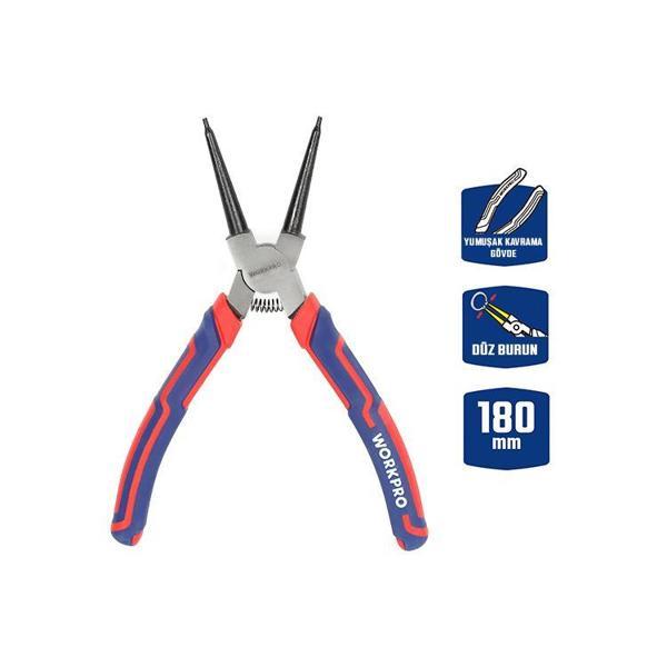 WORKPRO WP231152 180MM Cr-V Düz Yaylı Profesyonel İç Segman Pensesi - Image 1