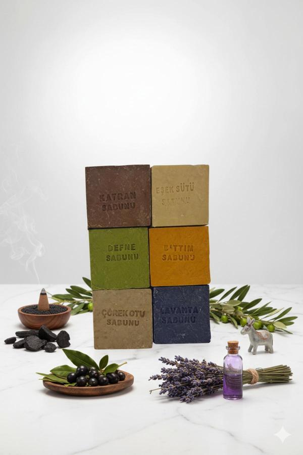 Aska Mardin Doğal Sabun 6'Lı Sabun (Ardıç Katranı, Lavanta, Eşek Sütü, Çörek Otu, Defne, Bıttım) - Image 1