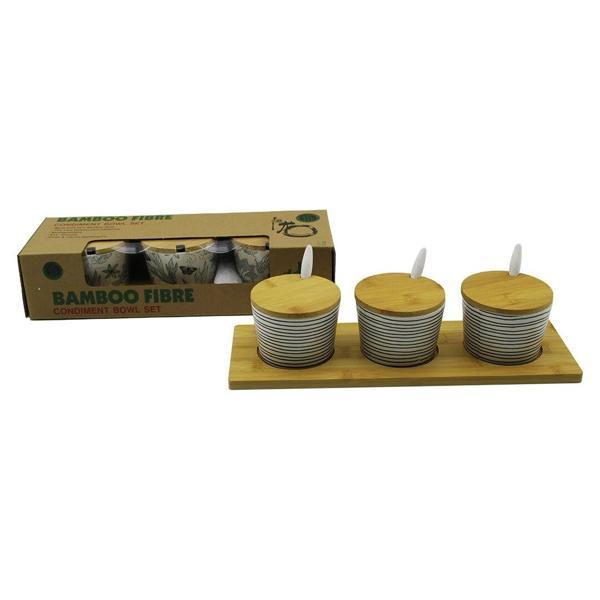 3 Pcs Bambu Kapak - Altlık Fiber - Melamin Baharatlık Takım - Image 1