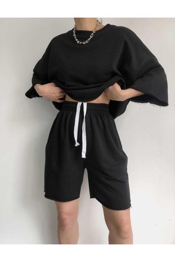 Gama Oversize Şort T-Shirt Takım Siyah - Image 1