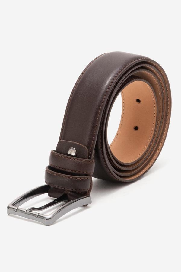 DERİCLUB Hakiki Deri 3.5cm Erkek Takım Elbise Dikişli Klasik Kemer 518 KAHVERENGİ - Image 1