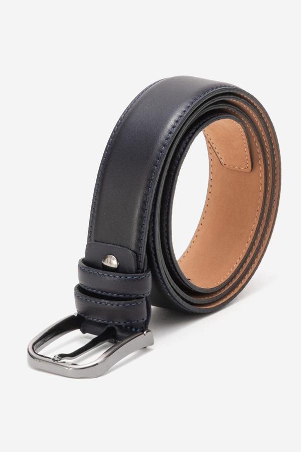 DERİCLUB Hakiki Deri 3.5cm Erkek Takım Elbise Dikişli Klasik Kemer 518 LACİVERT - Image 1