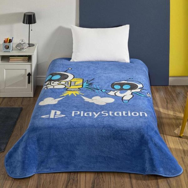 Taç Lisanslı Tek Kişilik Çocuk Battaniye (160x220)-Playstation Astrobot Mavi - Image 1