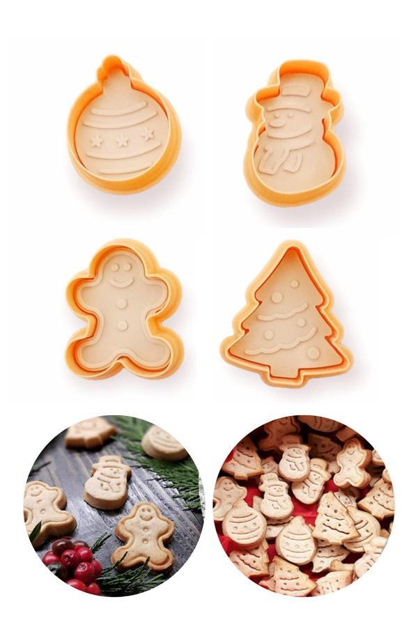 Yılbaşı Desenli Basmalı Adam Çam Ağacı Kurabiye Kalıbı Şekilli Yeni Yıl Hamur Kesici Aparat - Image 1