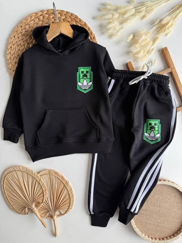 Minecraft Temalı Kapüşonlu Çocuk Takımı – Sırt Baskılı Sweatshirt & Jogger Alt - Image 1