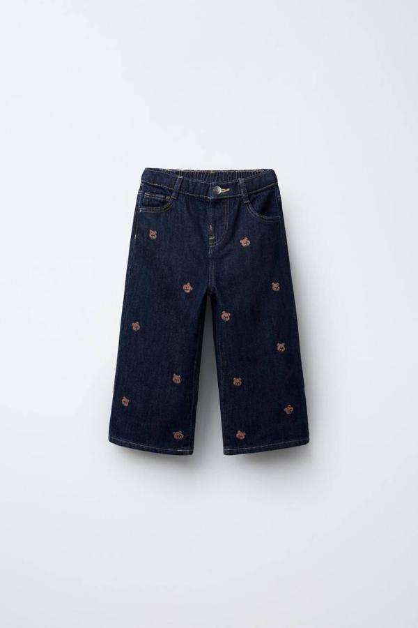 Ayarlanabilir Bel Detaylı Çocuk Denim Pantolon – Nakışlı Boru Paça - Image 1