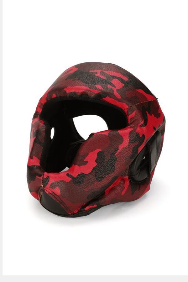 Titan Sport Yüz Korumalı Boks Kaskı , Kırmızı Siyah Kamuflaj Desenli Model - Image 1