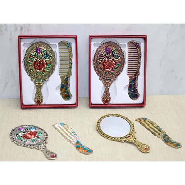 Gül Tasarımı Ayna Ve Tarak Seti Küçük Boy - Image 1