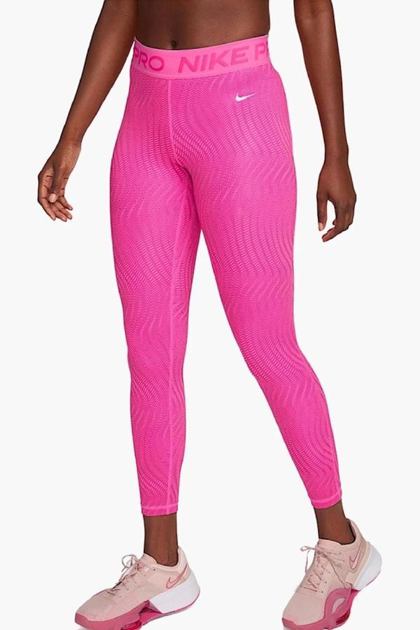 Nike Pro Dri Fit Trainning Medium Support Mid Rise 7/8 Length Kadın Desenli Antrenman Taytı Pembe - Image 1