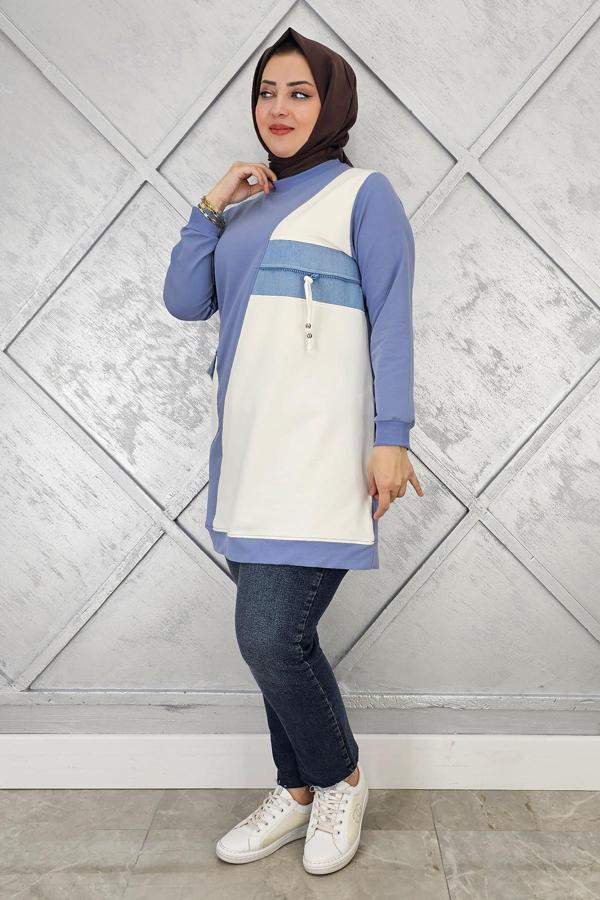 KADIN KOMBİNLİ TAŞ VE FERMUAR DETAYLI TESETTÜR TUNİK - Image 1