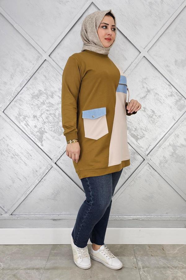 KADIN KOMBİNLİ TAŞ VE FERMUAR DETAYLI TESETTÜR TUNİK - Image 1