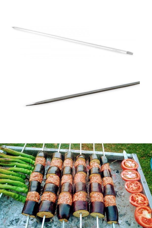 Pratikoutdoor Paslanmaz Çelikten Patlıcan Şiş, Krom Kare Patlıcan Şiş - 8 Adet - Image 1