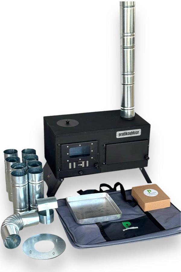 Pratikoutdoor Katlanır Ayaklı Kuzineli Kamp Ve Çadır Sobası - Ful Set Çantalı - Image 1
