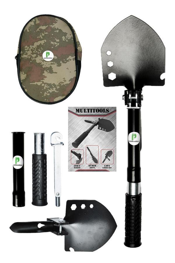 Pratikoutdoor Kamp Küreği, Katlanır Multi Çelik Kürek, Çekiç, Çapa, Multitools Katlanır Kürek - Image 1