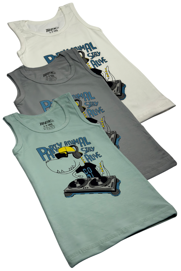  Erkek Çocuk 3 lü Paket Pamuklu Likralı Baskılı Atlet 133  - Image 1