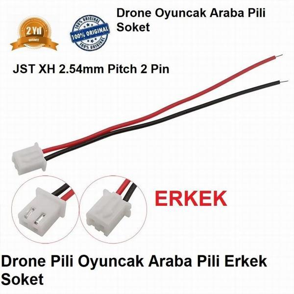 Jst Xh 2.54mm Pitch 2 Pin Beyaz Drone Pili Erkek Soket 10 Cm Kablo - Image 1