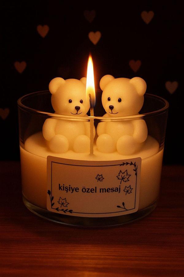 Calma Flame Dekoratif Ayıcıklı El Yapımı Soya Mum – Romantik Hediye, Sevgililer Günü, Ev Dekor, Özel Gün - Image 1