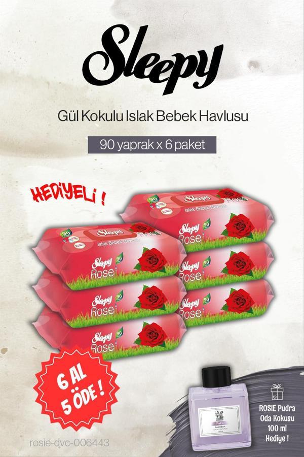 6 AL 5 ÖDE Sleepy 90'lı Gül Kokulu Bebek Islak Havlu, Rosie Pudra Oda Kokusu - Image 1