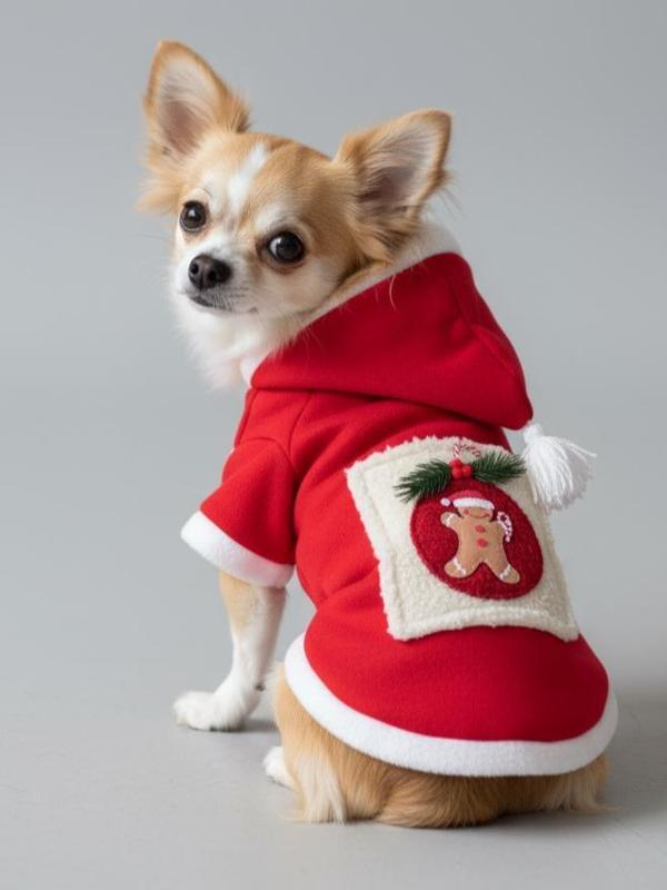 Kartopu Yılbaşı Köpek Kıyafeti Premium Kırmızı Polar | Kapüşonlu Noel Köpek Kostümü | Küçük Irklar İçin - Image 1