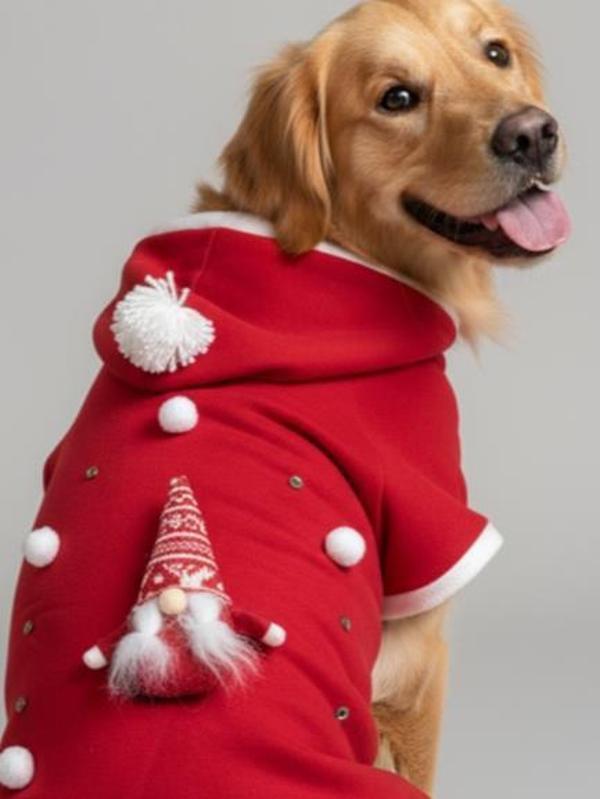Noel Cücesi Kırmızı Yılbaşı Köpek Kıyafeti | Noel Baba Kapüşonlu Polar Sweatshirt | Orta ve Büyük Irklar İçin - Image 1