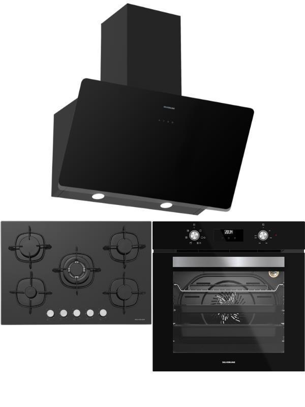 Silverline Siyah Ankastre Set (CS5801E7B01 Ocak/S2-BO6502B02 Fırın/3457 Soho Davlumbaz) - Image 1