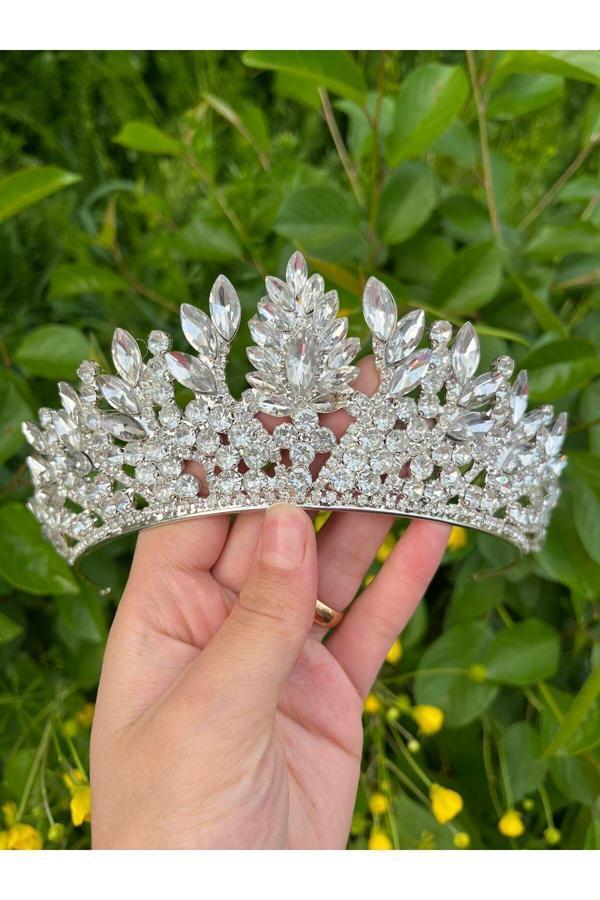 Anze Beyaz Gelin Tacı Kristal Taşlı - Image 1