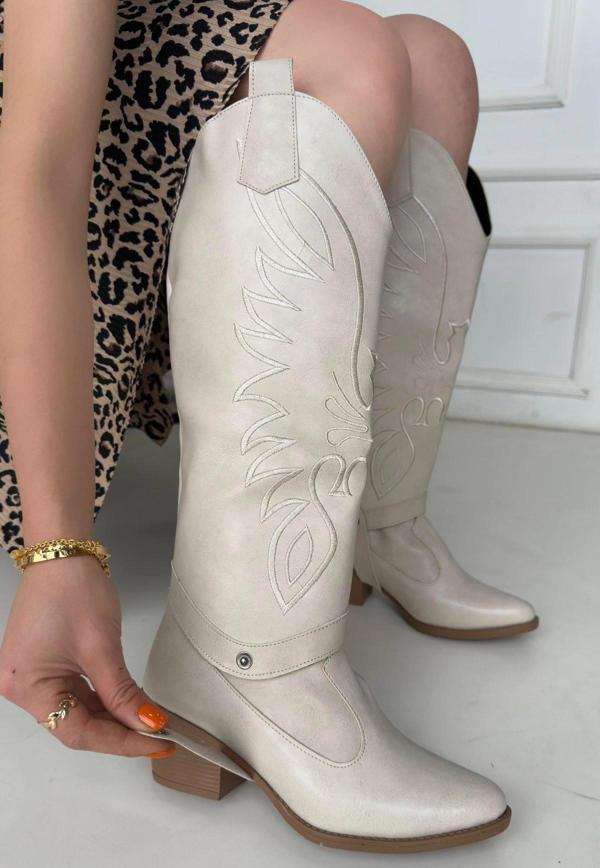 Jilla Bej Cilt Tak Çıkar Topuklu Bot Ve Çizme - Image 1