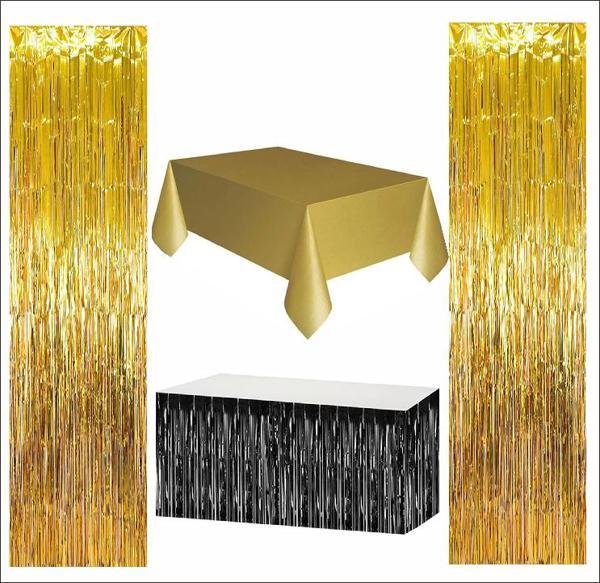 Gold Masa Örtüsü, Siyah Masa Eteği, 2 Adet Gold Arka Fon - Image 1